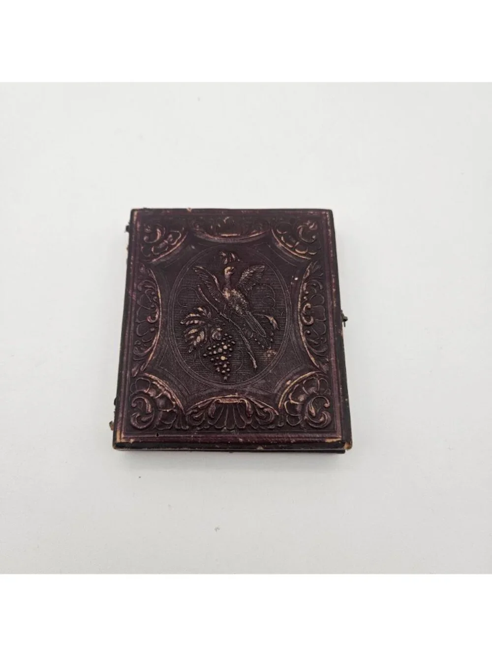 Antique Leather Red Velvet Pheasant Scene Daguerreotype Case